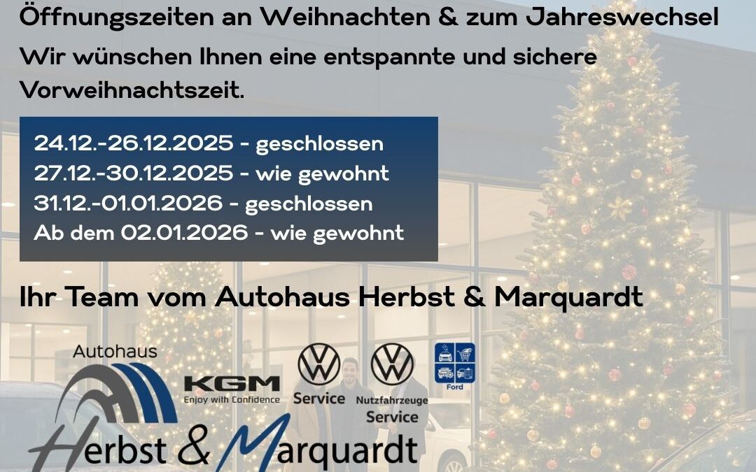 Unsere Öffnungszeiten an Weihnachten & zum Jahreswechsel